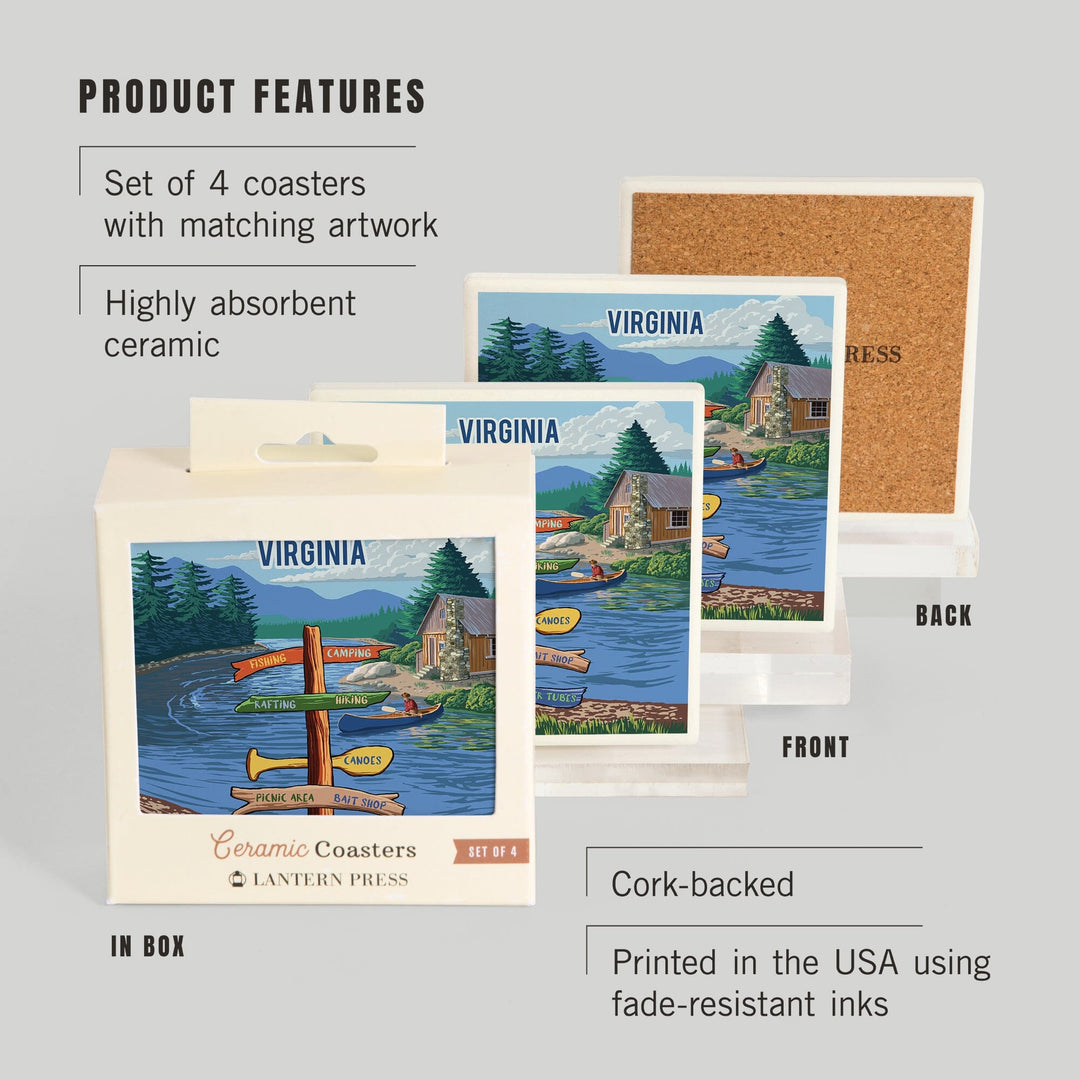 Virginia, Signpost, River, Coasters Coasters Lantern Press