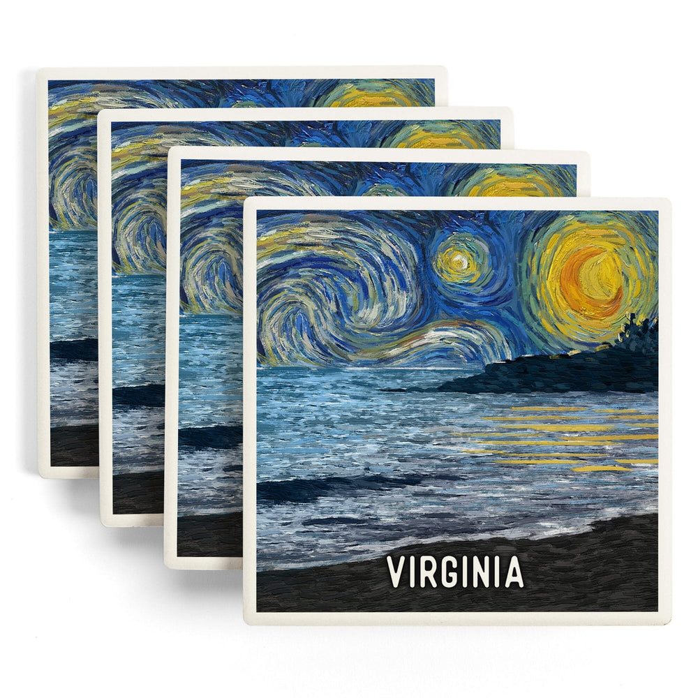 Virginia, Starry Night, Coastline, Coasters Coasters Lantern Press