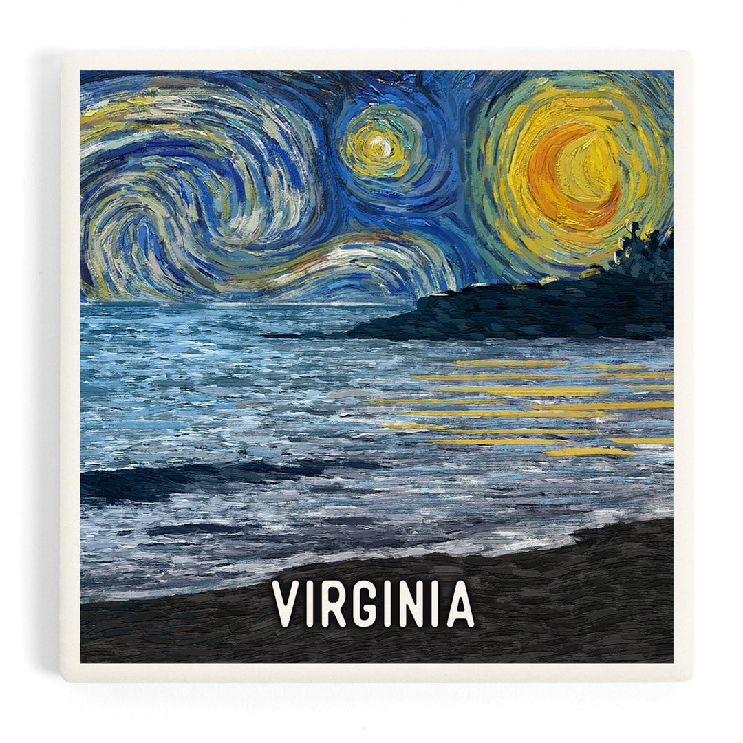 Virginia, Starry Night, Coastline, Coasters Coasters Lantern Press