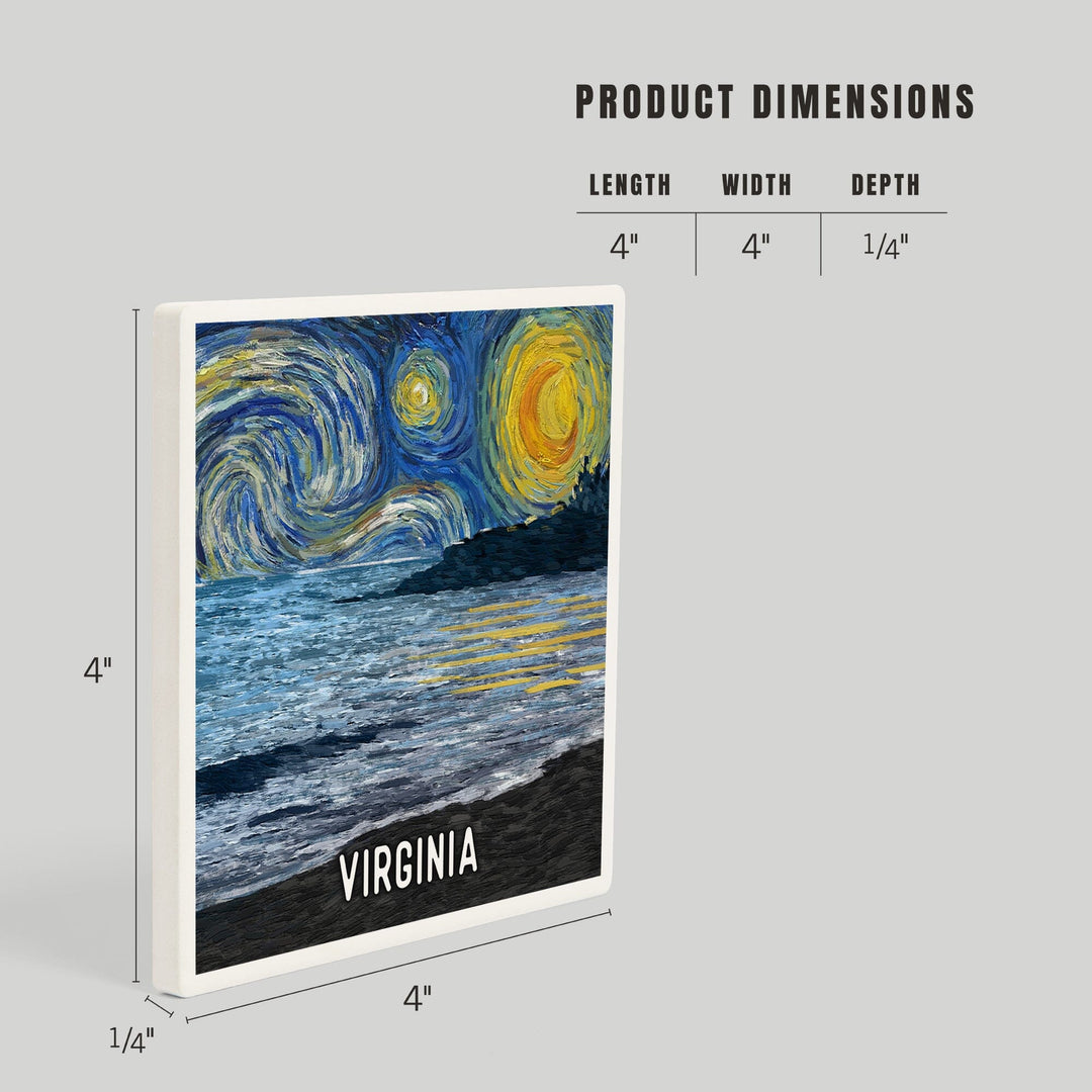 Virginia, Starry Night, Coastline, Coasters Coasters Lantern Press
