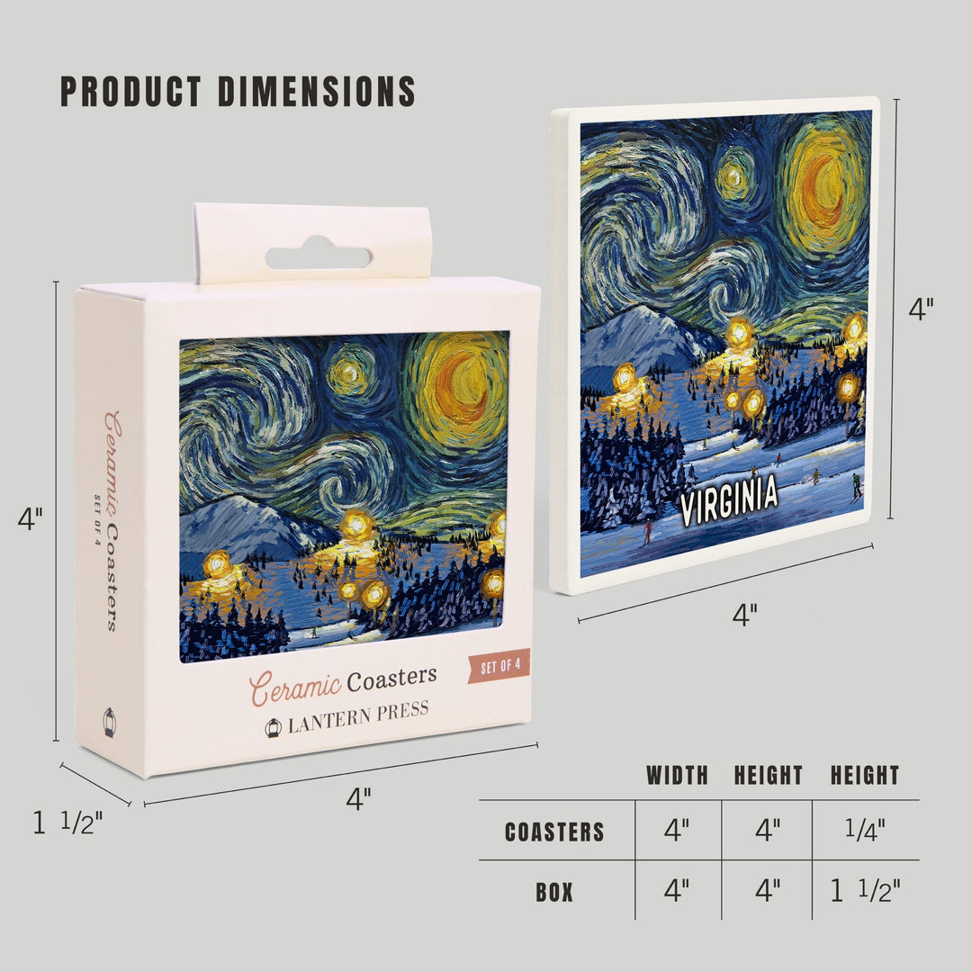 Virginia, Starry Night, Ski, Coasters Coasters Lantern Press