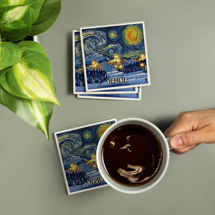 Virginia, Starry Night, Ski, Coasters Coasters Lantern Press