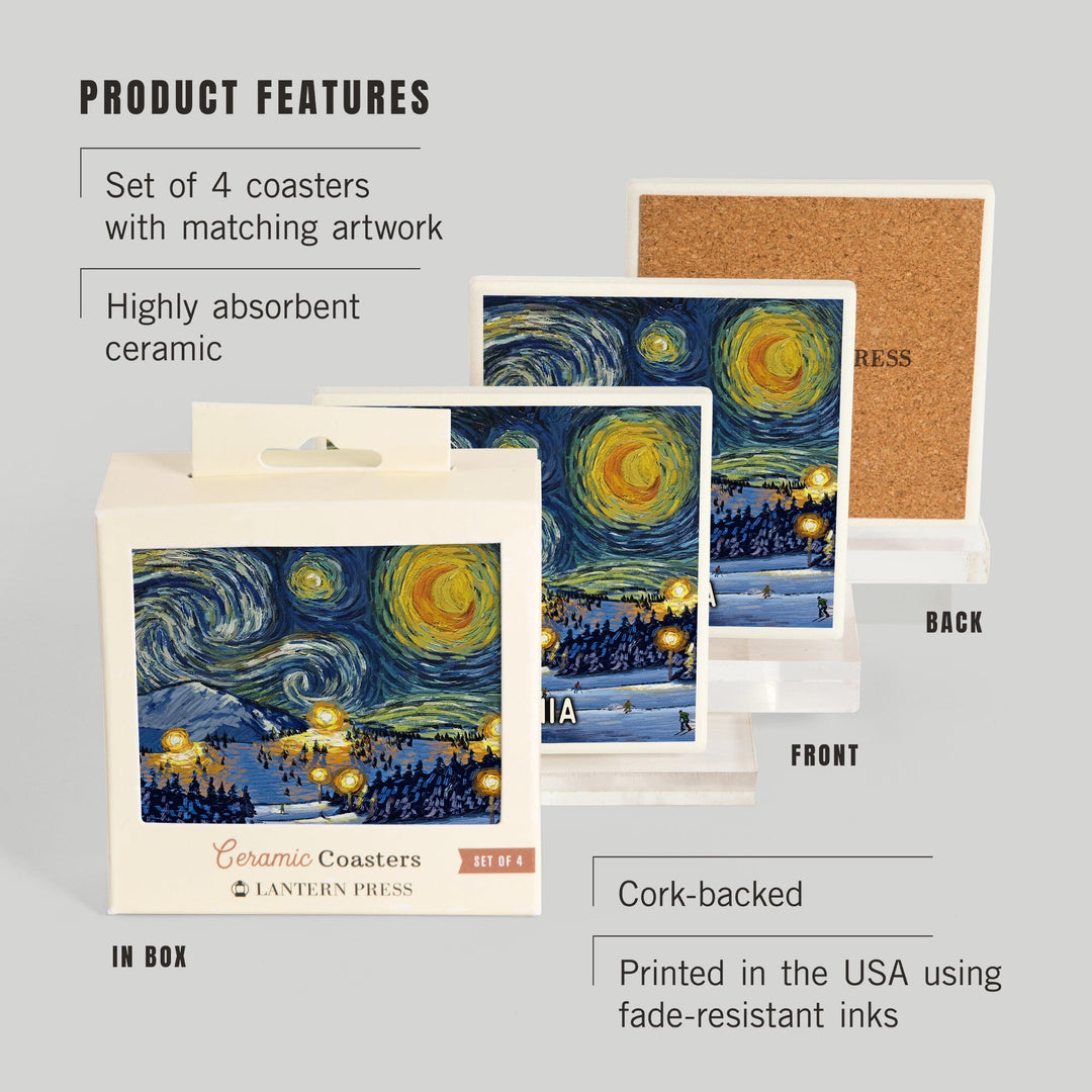 Virginia, Starry Night, Ski, Coasters Coasters Lantern Press