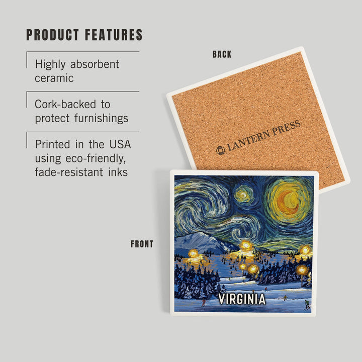 Virginia, Starry Night, Ski, Coasters Coasters Lantern Press
