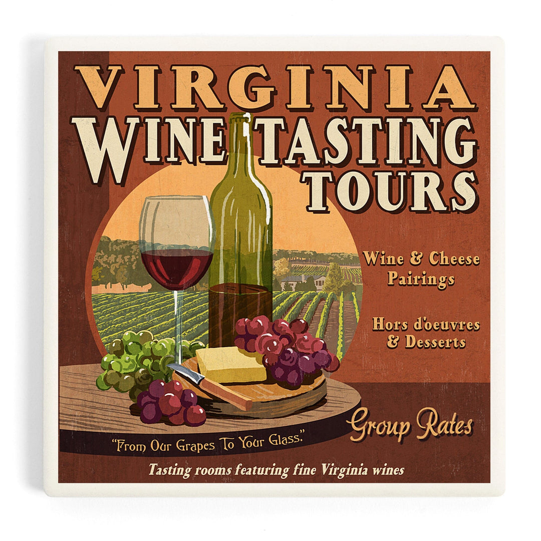 Virginia, Wine Vintage Sign, Coasters Coasters Lantern Press