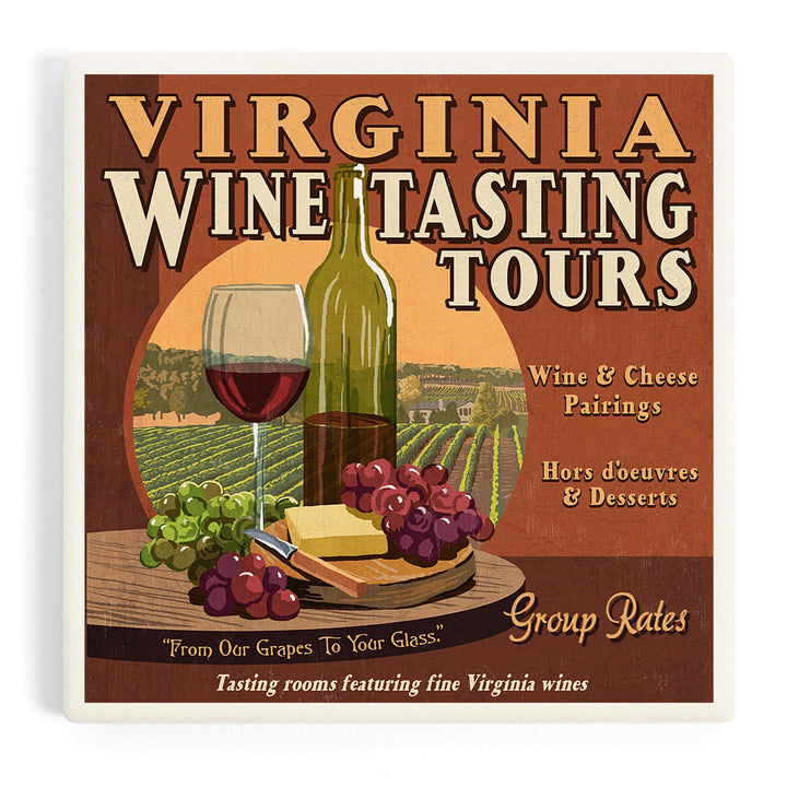 Virginia, Wine Vintage Sign, Coasters Coasters Lantern Press
