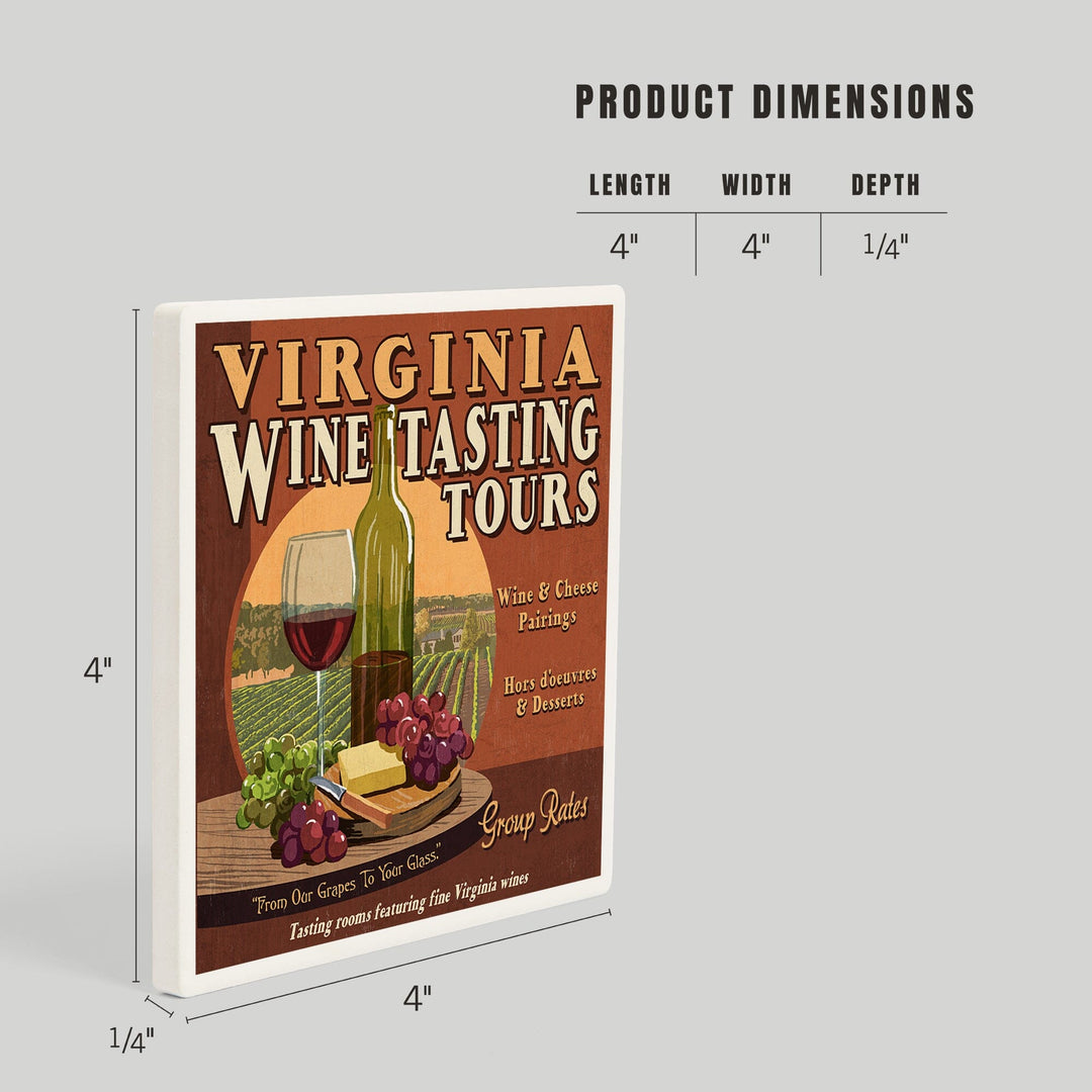 Virginia, Wine Vintage Sign, Coasters Coasters Lantern Press