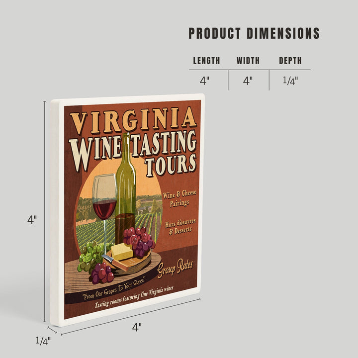 Virginia, Wine Vintage Sign, Coasters Coasters Lantern Press