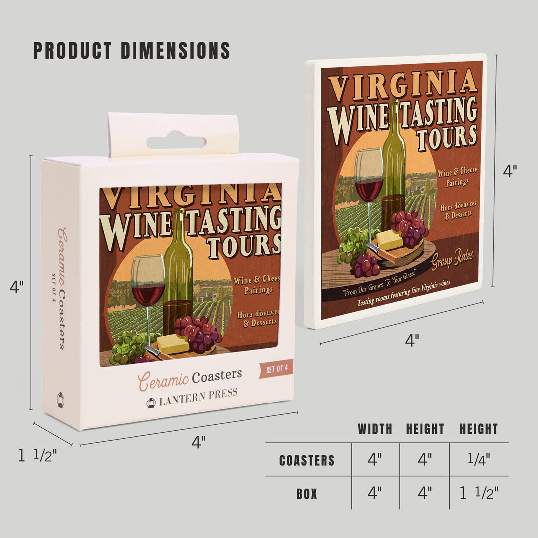 Virginia, Wine Vintage Sign, Coasters Coasters Lantern Press