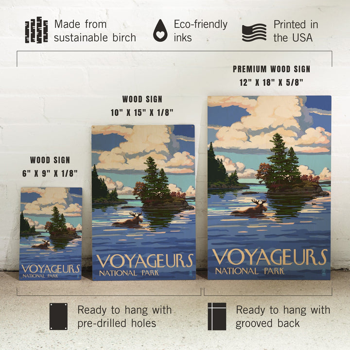 Voyageurs National Park, Minnesota, Moose Swimming, Lantern Press Artwork, Wood Signs and Postcards Wood Lantern Press