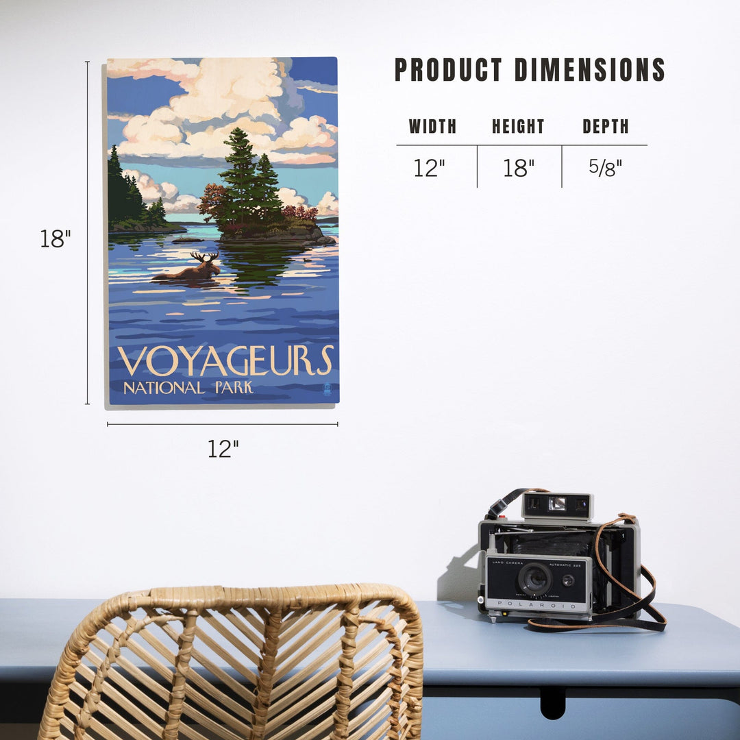 Voyageurs National Park, Minnesota, Moose Swimming, Lantern Press Artwork, Wood Signs and Postcards Wood Lantern Press