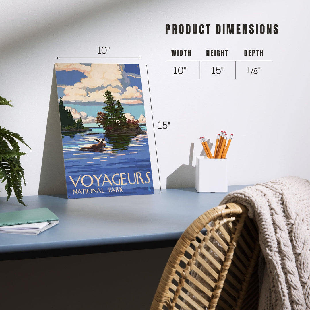 Voyageurs National Park, Minnesota, Moose Swimming, Lantern Press Artwork, Wood Signs and Postcards Wood Lantern Press