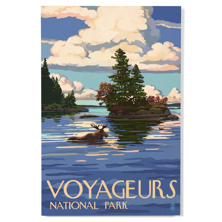 Voyageurs National Park, Minnesota, Moose Swimming, Lantern Press Artwork, Wood Signs and Postcards Wood Lantern Press