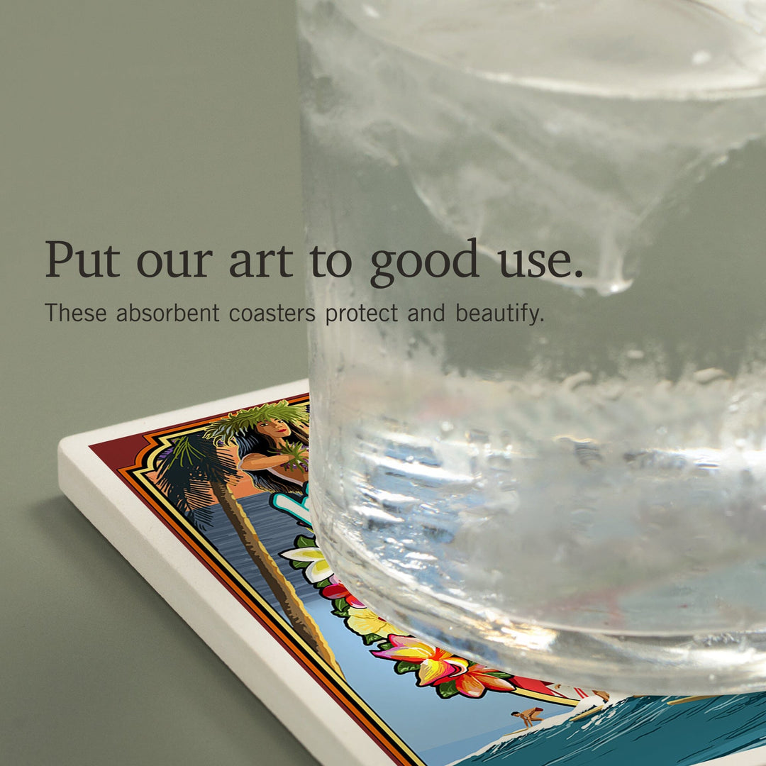 Waikiki Beach, Oahu, Hawaii, Scenes, Coasters Coasters Lantern Press