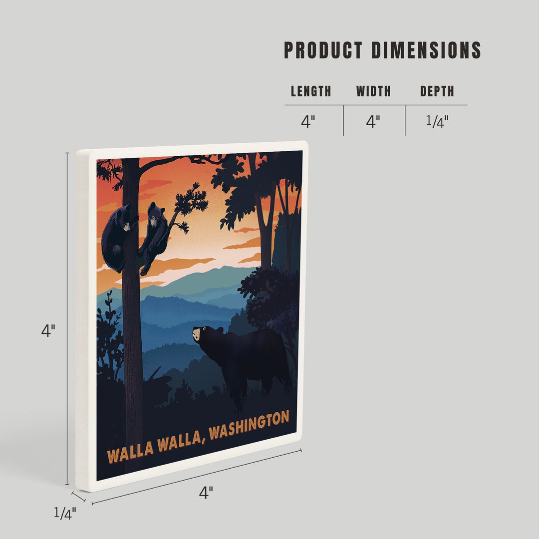 Walla Walla, Washington, Black Bear Family, Sunset, Coasters Coasters Lantern Press