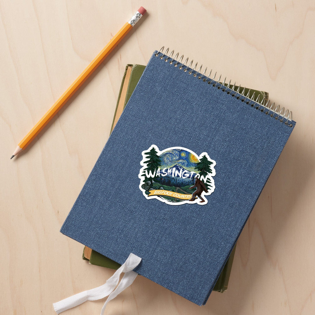 Washington, Bigfoot Country, Starry Night, Contour, Lantern Press Artwork, Vinyl Sticker Sticker Lantern Press