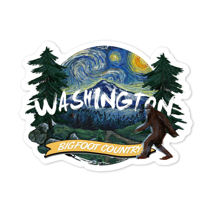 Washington, Bigfoot Country, Starry Night, Contour, Lantern Press Artwork, Vinyl Sticker Sticker Lantern Press