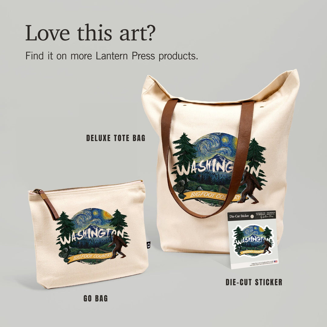 Washington, Bigfoot Country, Starry Night, Contour, Lantern Press Artwork, Vinyl Sticker Sticker Lantern Press