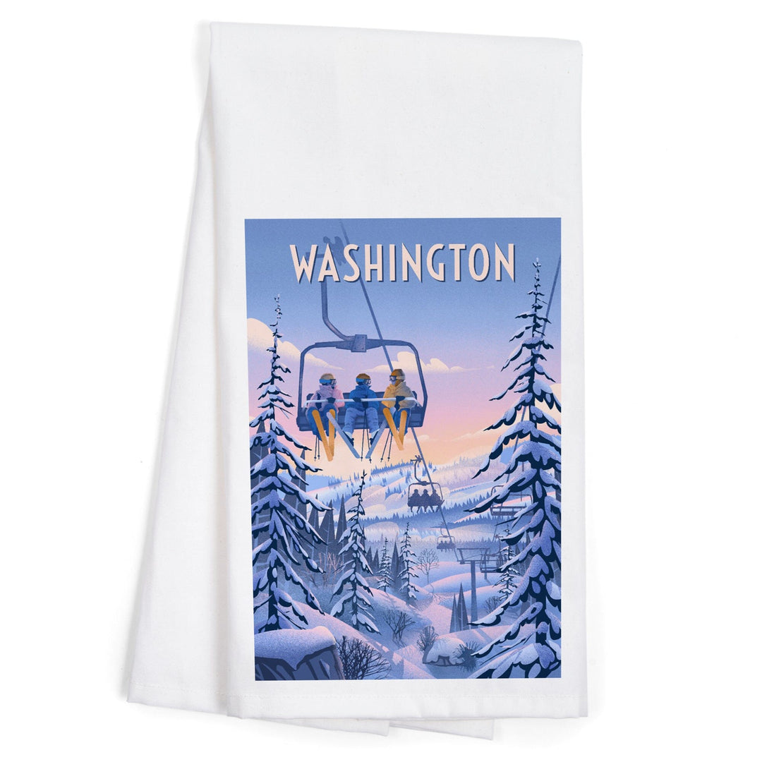 Washington, Chill on the Uphill, Ski Lift, Organic Cotton Kitchen Tea Towels Kitchen Lantern Press