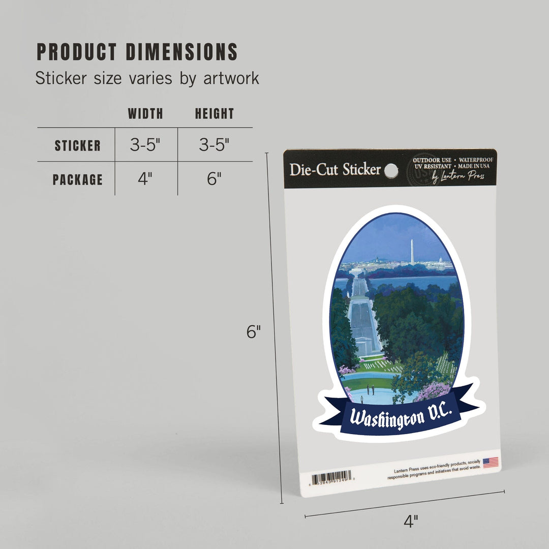 Washington, D.C., Arlington National Cemetery, Contour, Vinyl Sticker Sticker Lantern Press
