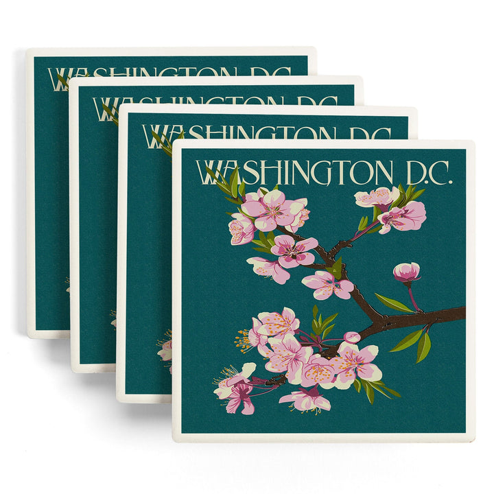 Washington DC, Cherry Blossoms, Coasters Coasters Lantern Press