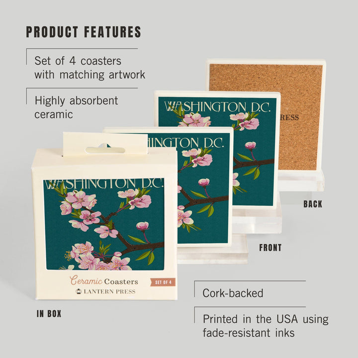 Washington DC, Cherry Blossoms, Coasters Coasters Lantern Press
