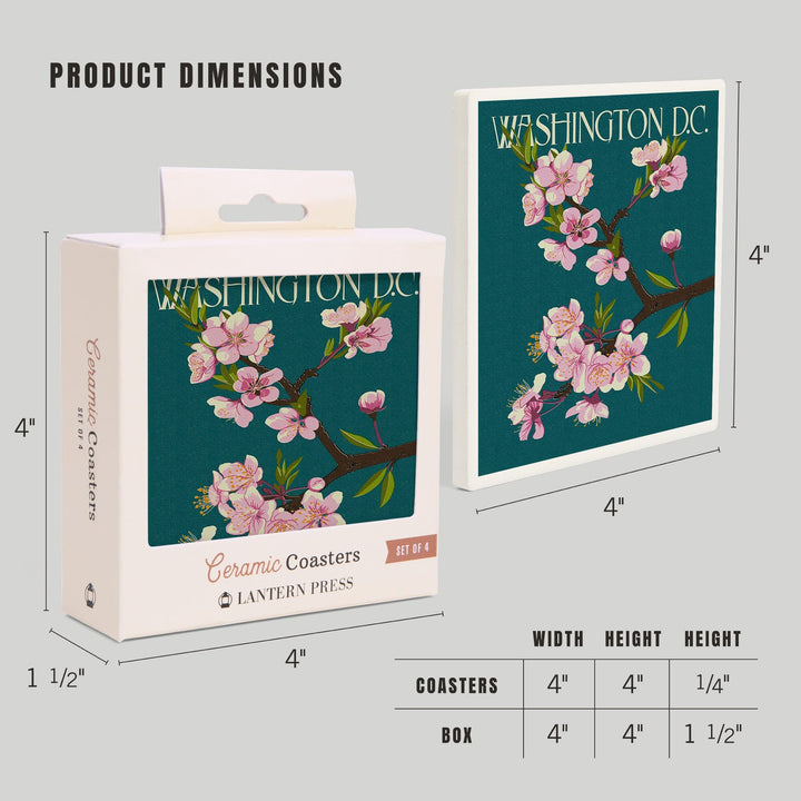 Washington DC, Cherry Blossoms, Coasters Coasters Lantern Press