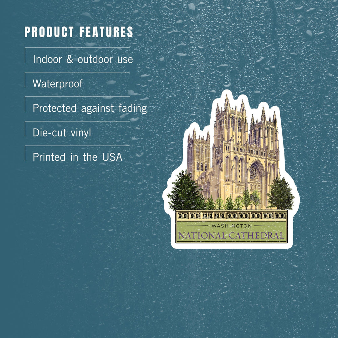 Washington, DC, National Cathedral, Contour, Lantern Press Artwork, Vinyl Sticker Sticker Lantern Press