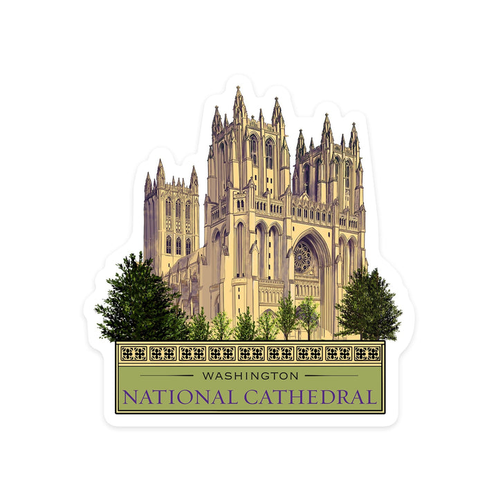 Washington, DC, National Cathedral, Contour, Lantern Press Artwork, Vinyl Sticker Sticker Lantern Press