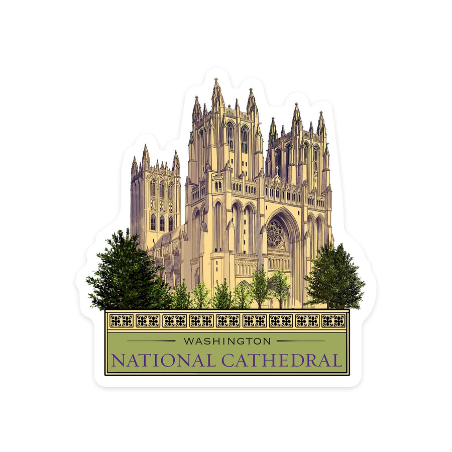 Washington, DC, National Cathedral, Contour, Lantern Press Artwork, Vinyl Sticker Sticker Lantern Press