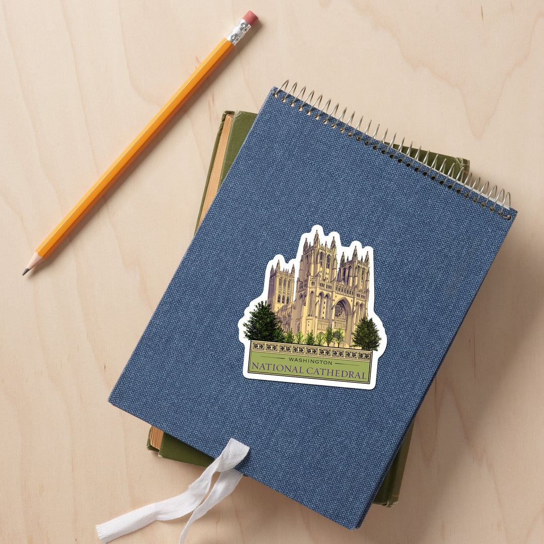 Washington, DC, National Cathedral, Contour, Lantern Press Artwork, Vinyl Sticker Sticker Lantern Press