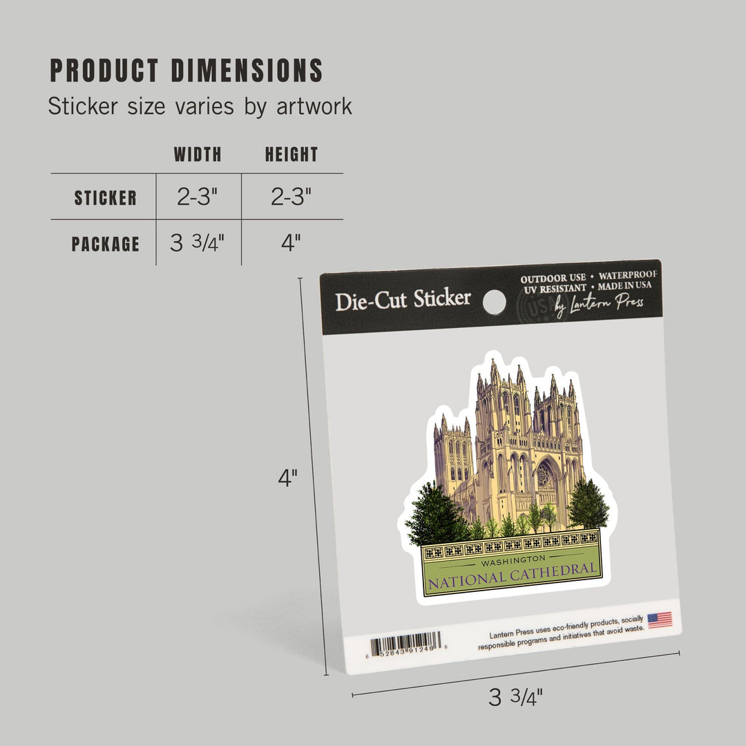 Washington, DC, National Cathedral, Contour, Lantern Press Artwork, Vinyl Sticker Sticker Lantern Press