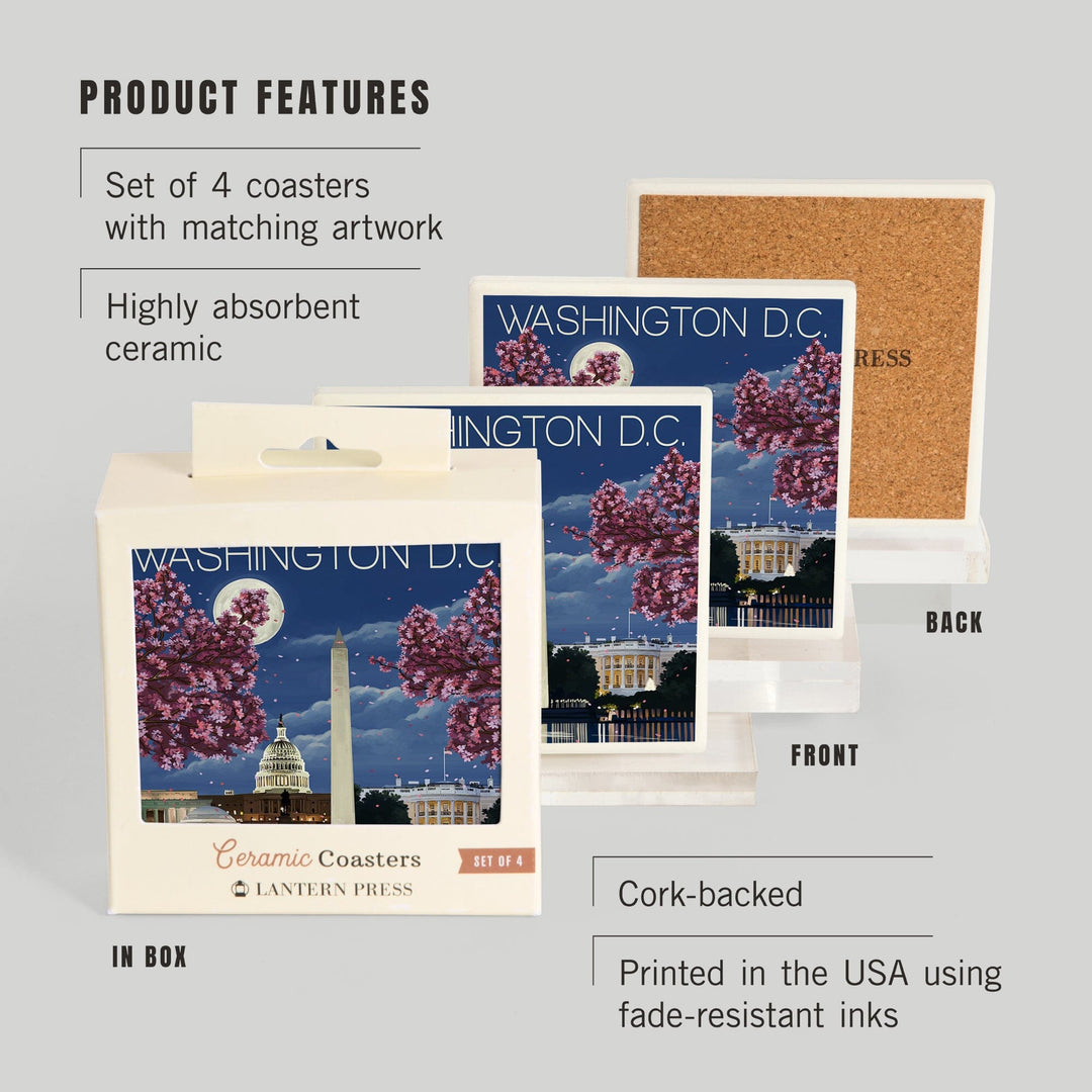 Washington, DC, Night Scene, Coasters Coasters Lantern Press