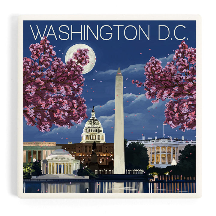 Washington, DC, Night Scene, Coasters Coasters Lantern Press
