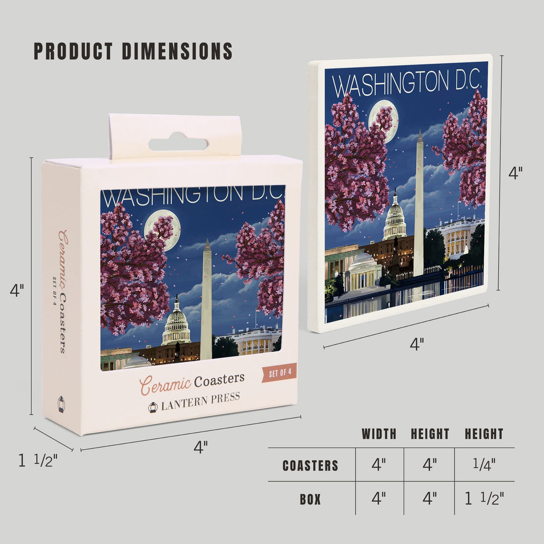 Washington, DC, Night Scene, Coasters Coasters Lantern Press