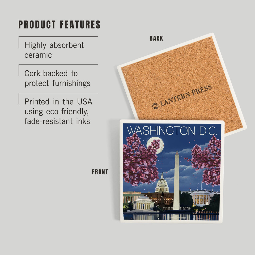Washington, DC, Night Scene, Coasters Coasters Lantern Press