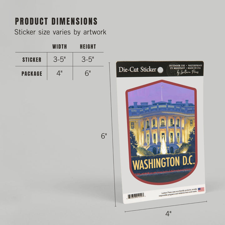 Washington, DC, White House, Contour, Lantern Press Artwork, Vinyl Sticker Sticker Lantern Press