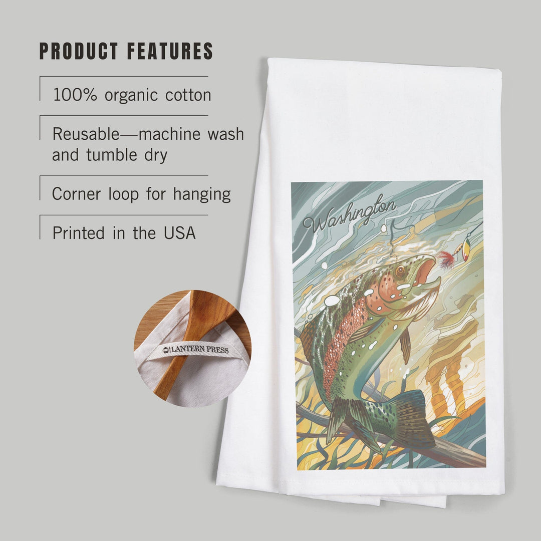 Washington, Fishing, Underwater Trout, Organic Cotton Kitchen Tea Towels Kitchen Lantern Press