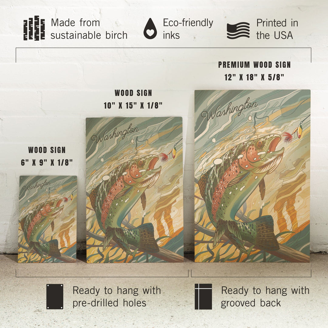 Washington, Fishing, Underwater Trout, Wood Signs and Postcards Wood Lantern Press