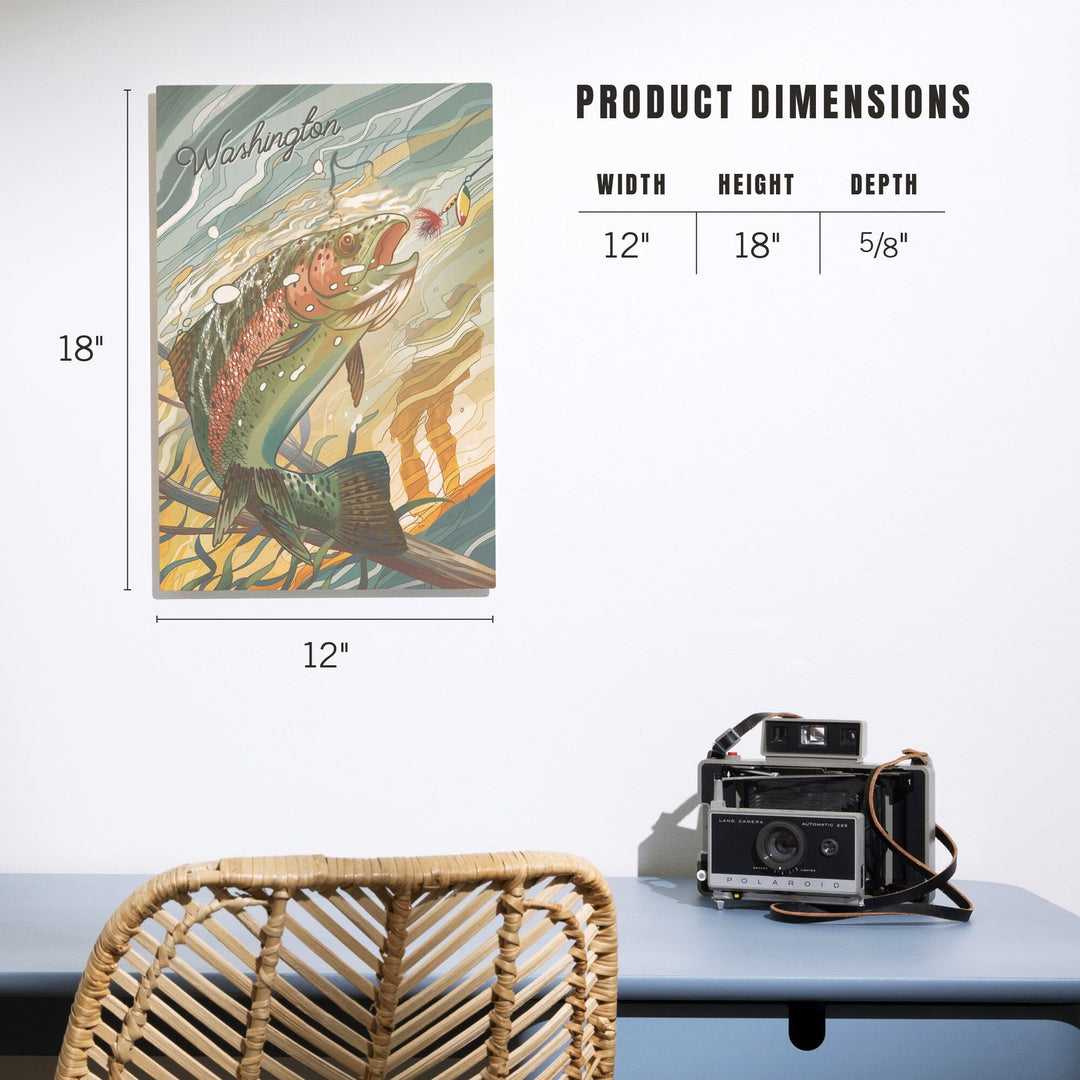 Washington, Fishing, Underwater Trout, Wood Signs and Postcards Wood Lantern Press