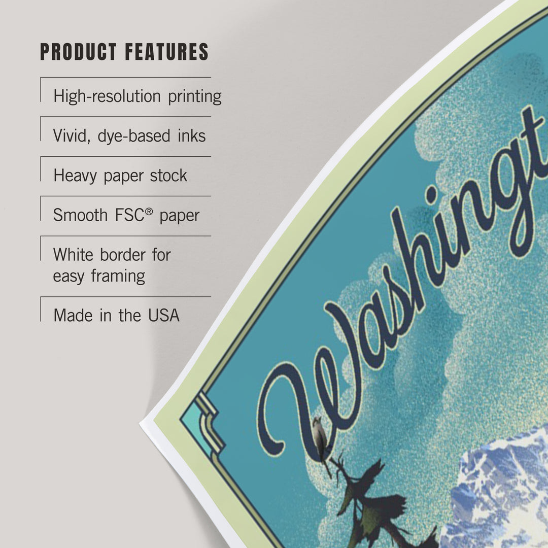 Washington Lake and Mountains, Lithograph, Art & Giclee Prints Art Lantern Press