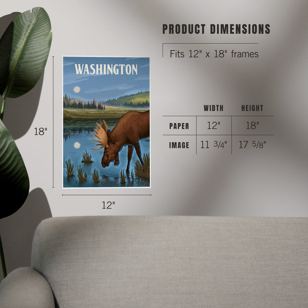 Washington, Lithograph, Reflection Pond and Bull Moose, Art & Giclee Prints Art Lantern Press