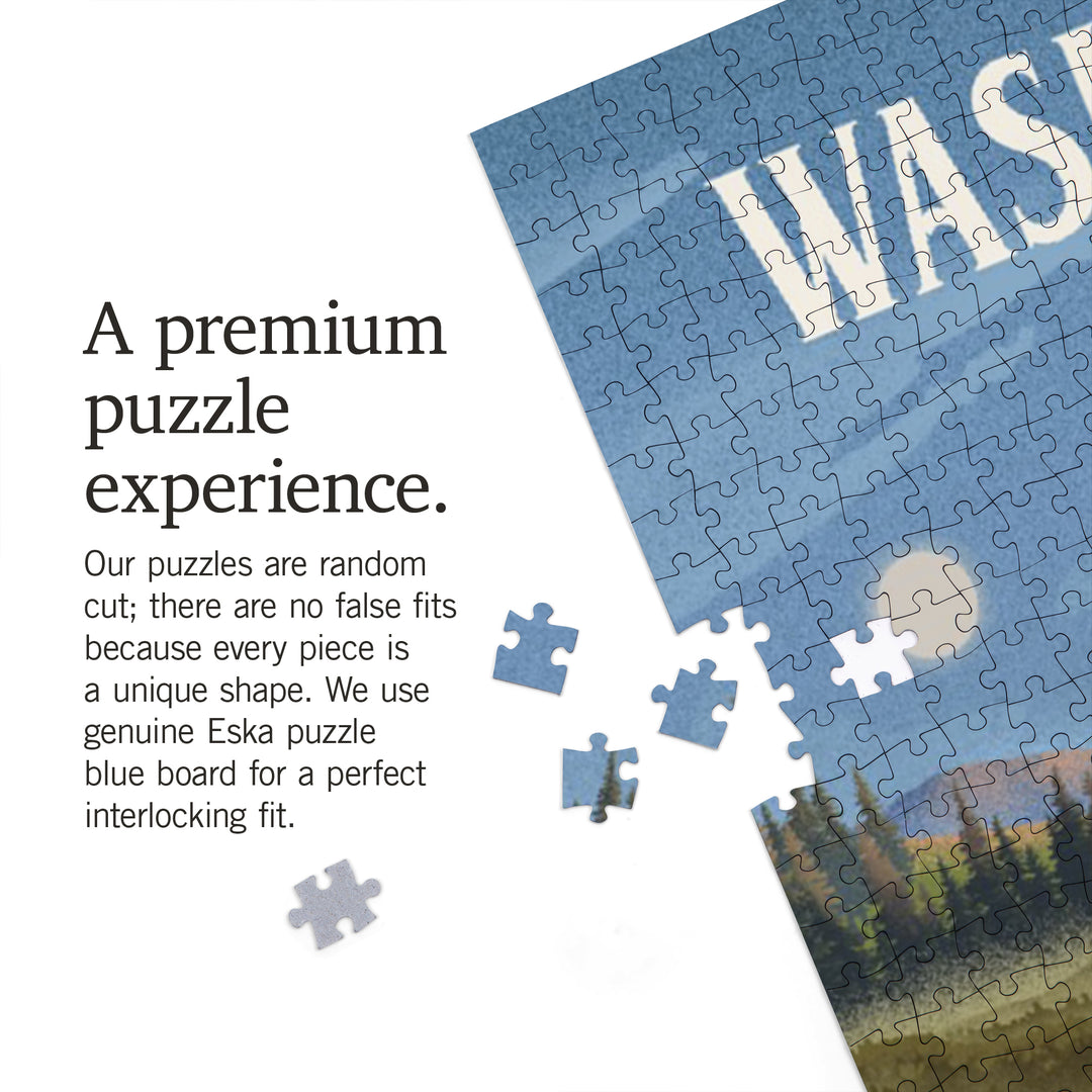 Washington, Lithograph, Reflection Pond and Bull Moose, Jigsaw Puzzle Puzzle Lantern Press