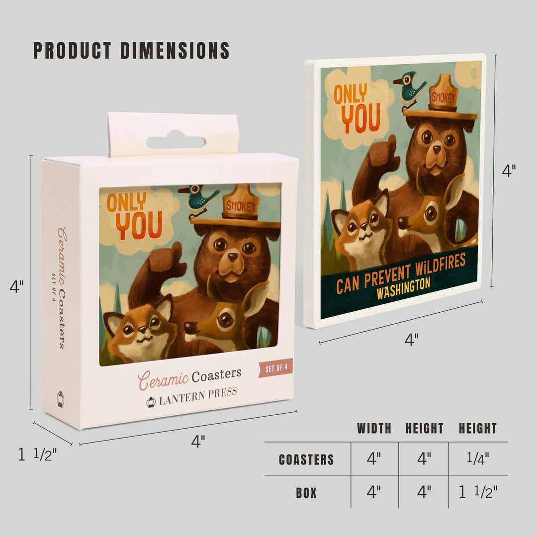 Washington, Oil Painting, Smokey Bear, Only You Can Prevent Wildfires, Coasters Coasters Lantern Press