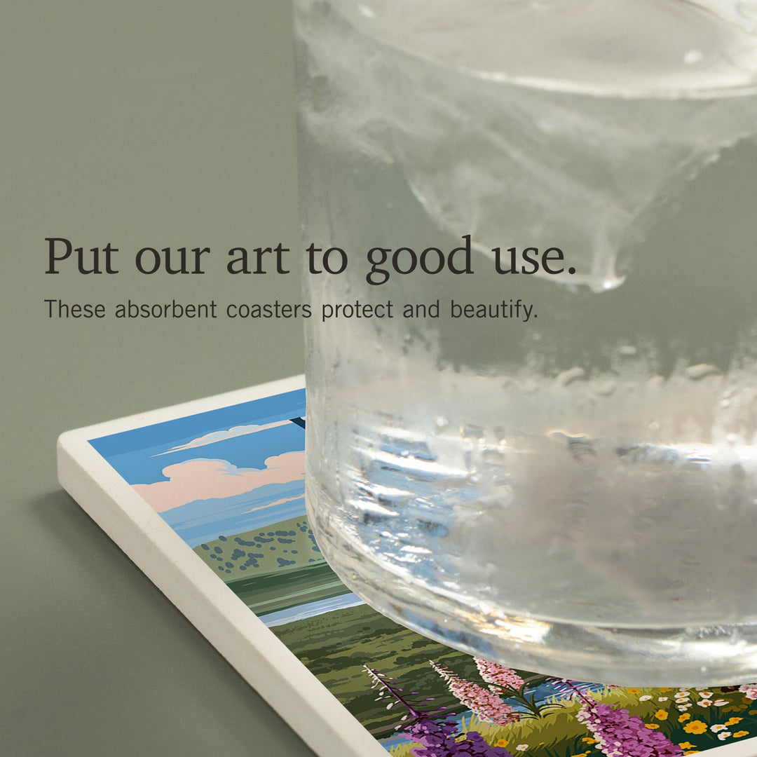 Washington, Painterly, Grizzly Bear in Meadow, Coasters Coasters Lantern Press