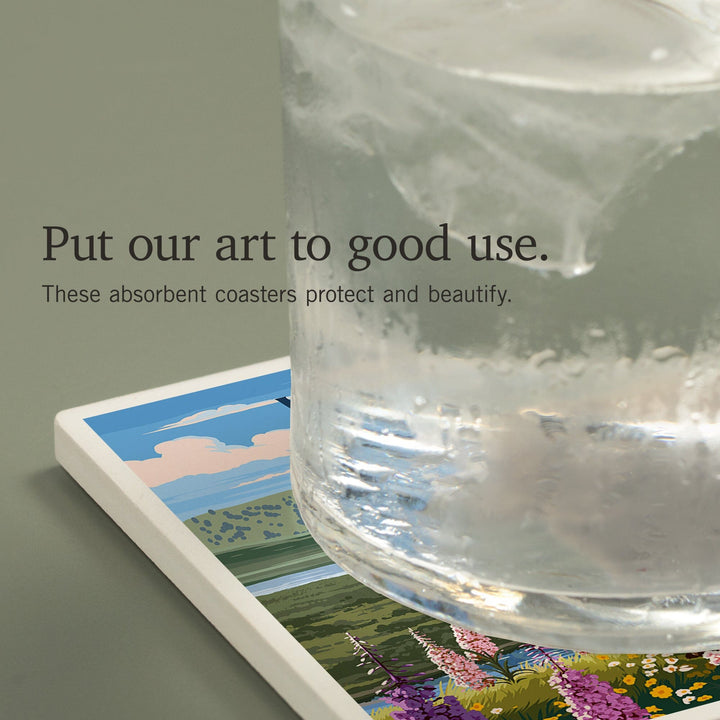 Washington, Painterly, Grizzly Bear in Meadow, Coasters Coasters Lantern Press