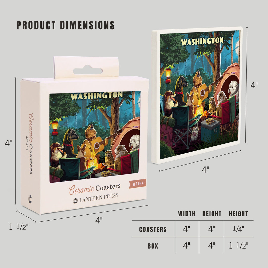 Washington, Painterly, Pack Life, Dogs Around Campfire, Coasters Coasters Lantern Press