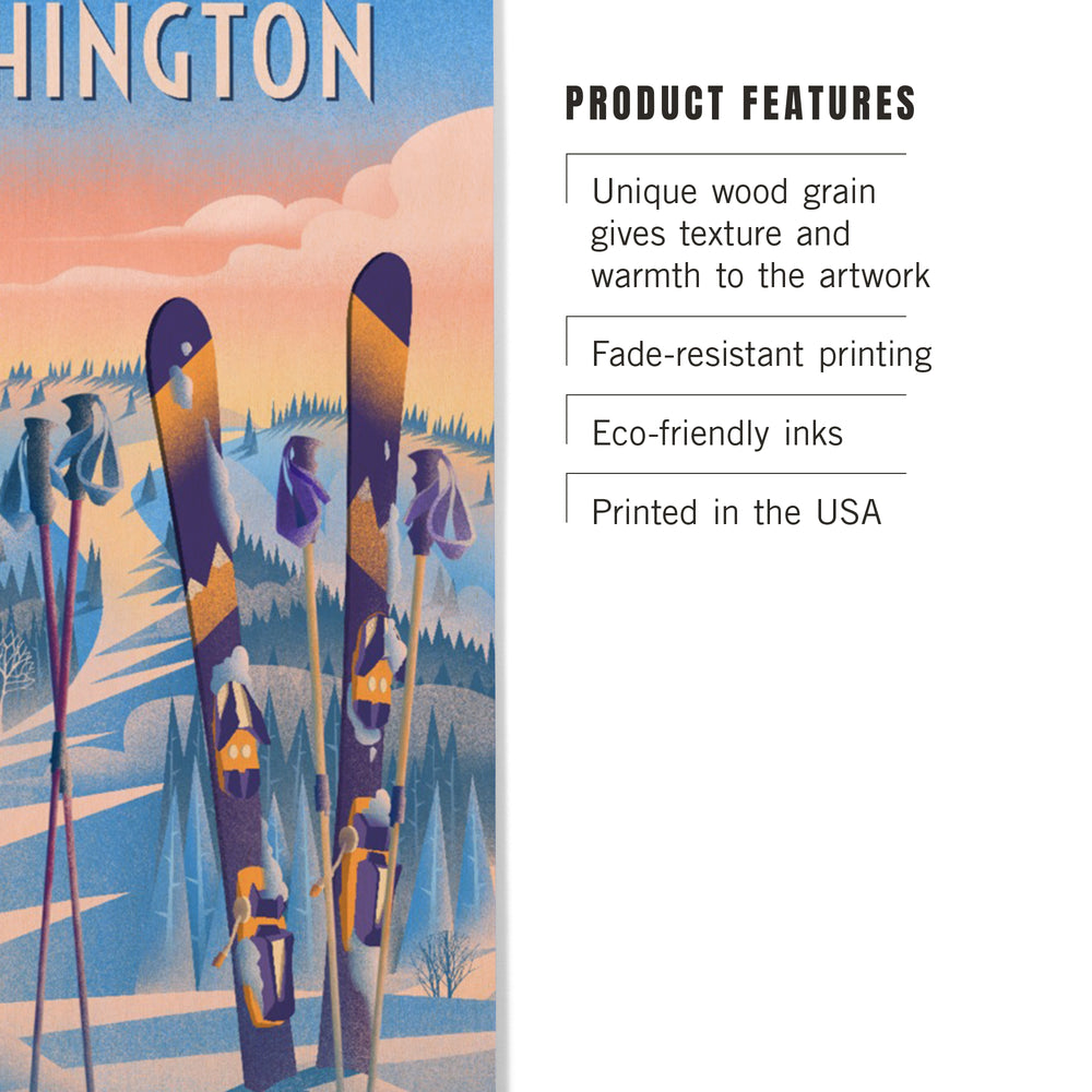 Washington, Prepare for Takeoff, Skis in Snowbank, Wood Signs and Postcards Wood Lantern Press