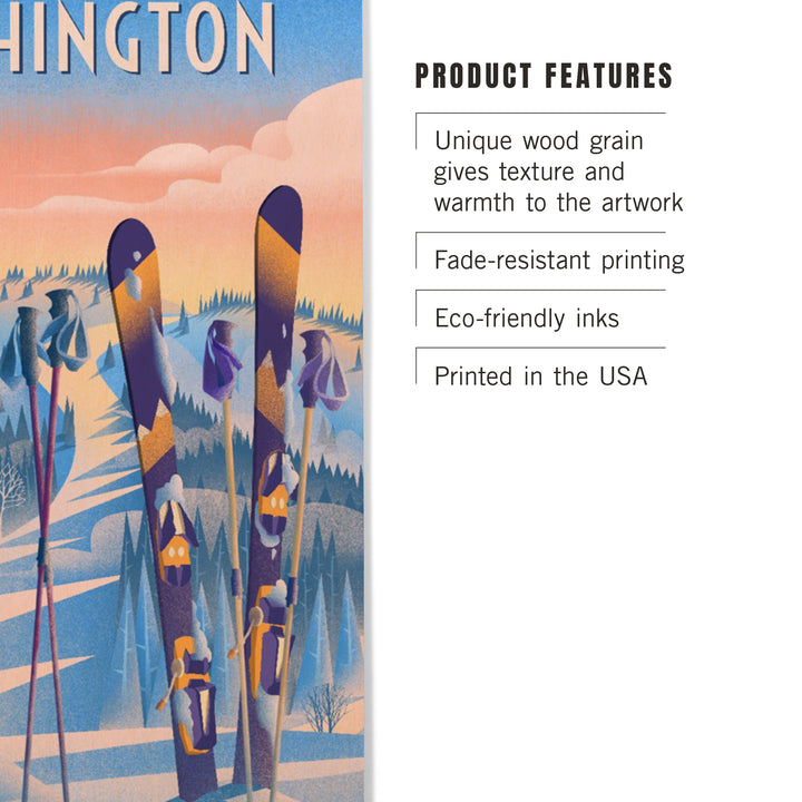 Washington, Prepare for Takeoff, Skis in Snowbank, Wood Signs and Postcards Wood Lantern Press