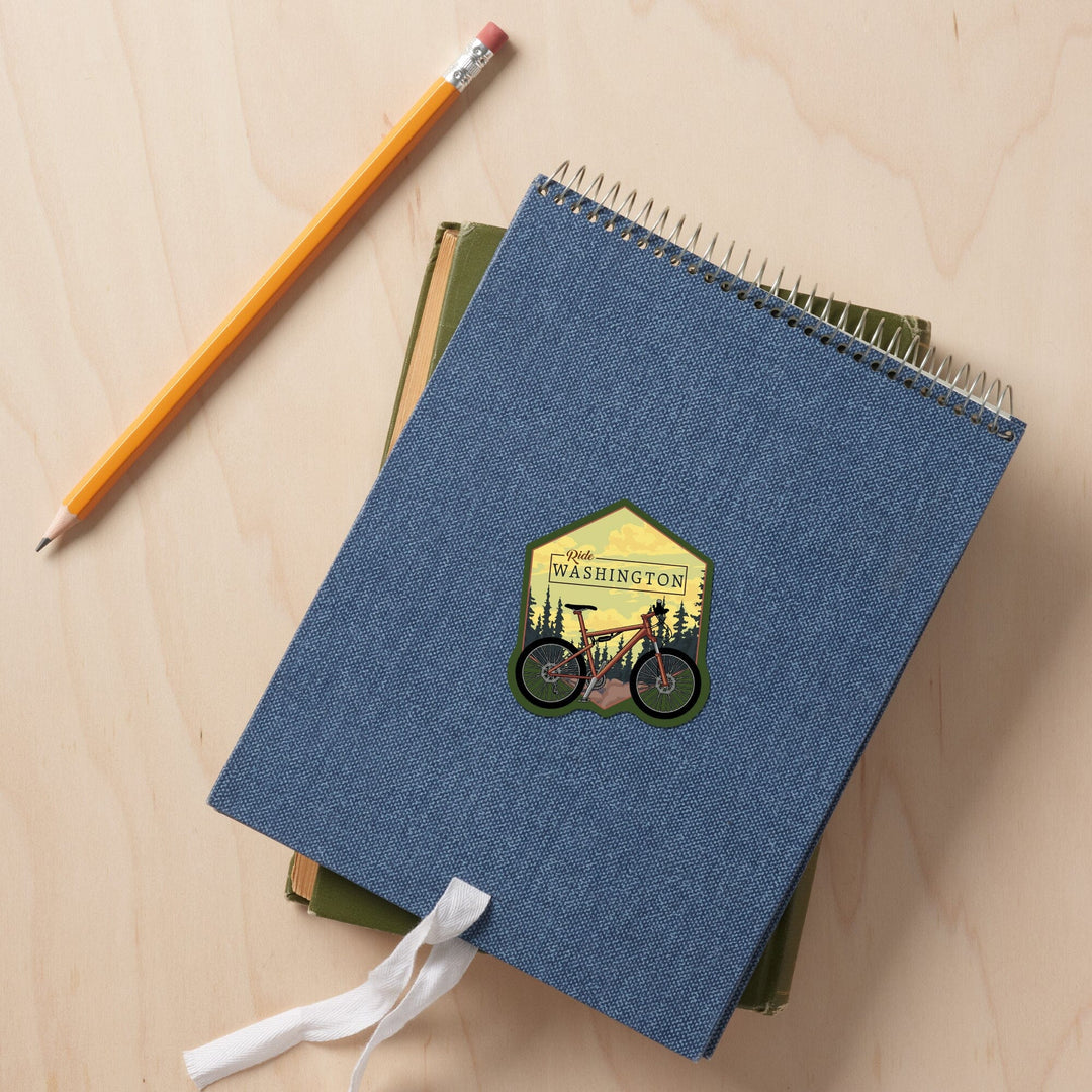 Washington, Ride the Trails, Mountain Bike, Contour, Lantern Press Artwork, Vinyl Sticker Sticker Lantern Press